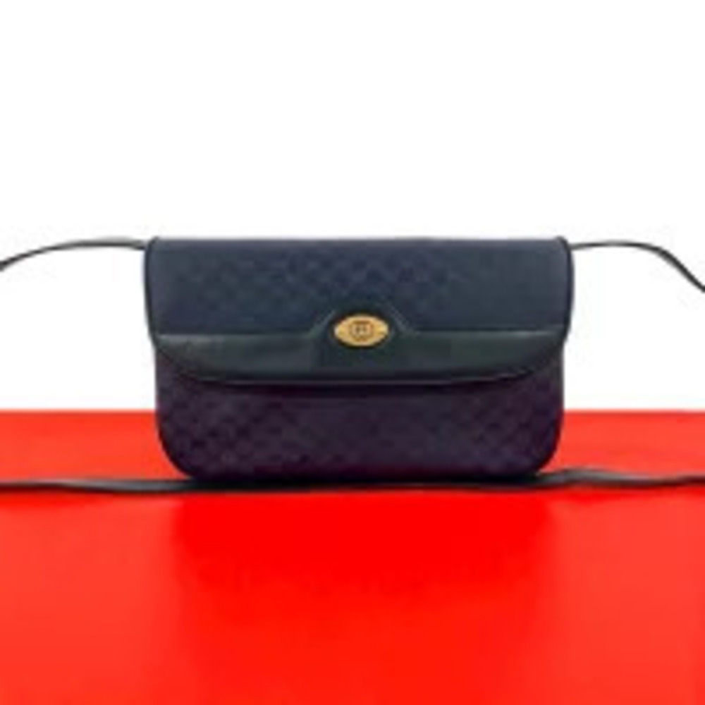 Gucci GG Leather Shoulder Bag Pouch Clutch Sacoche Navy Blue